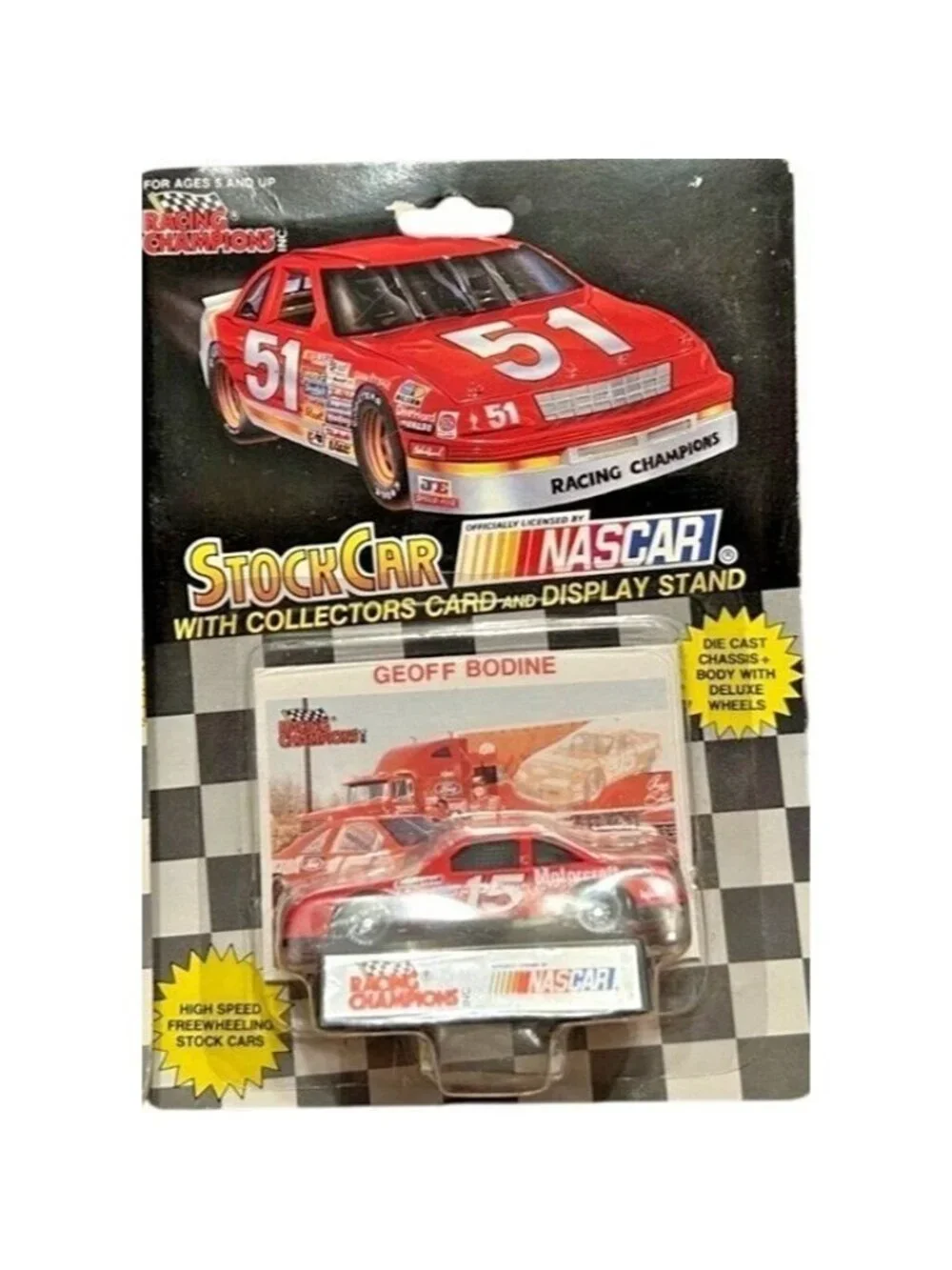 Die Cast Racing Champions Geoff Bodine 15 NASCAR Stock Car Collectible Card 1992